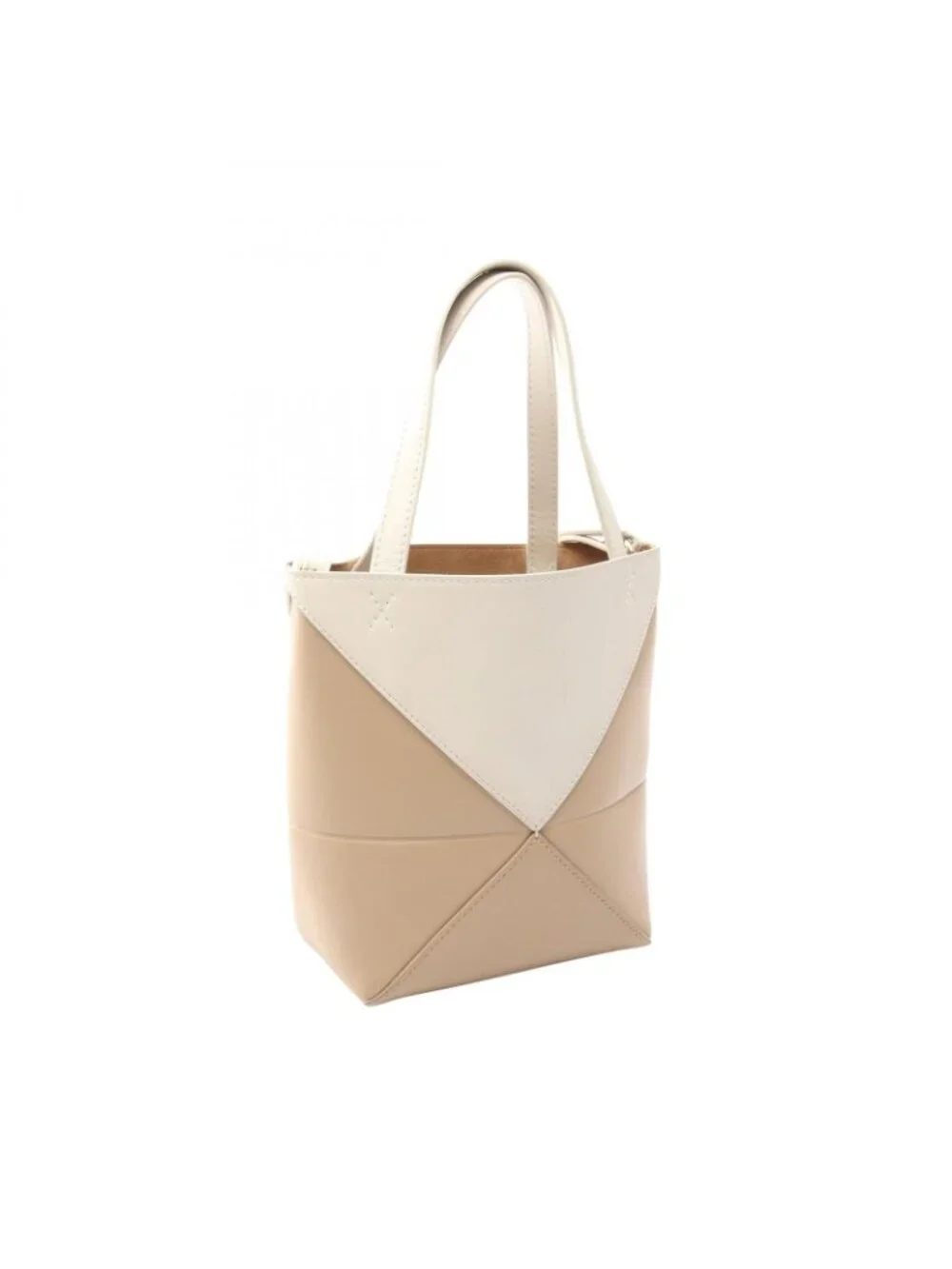 Loewe Handbag Puzzle Fold Mini 2-Way Beige Ivory Leather Tote